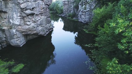 Mountain river running between steep rocky walls in the Carpathian in summer