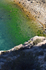 The incredible seascaping view of beach with blue sea in morocco in summer