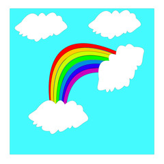 Rainbow and clouds vector illustration.  Bright children's picture postcard card
