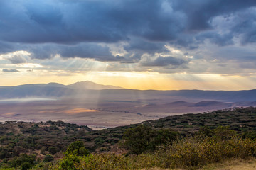 ngorongoro crater at tanzania africa touched by sunlight
