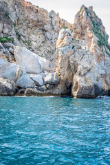 The incredible seascaping view of beach with blue sea in morocco in summer