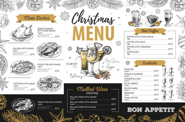 Hand drawing Christmas holiday menu design. Restaurant menu - obrazy, fototapety, plakaty