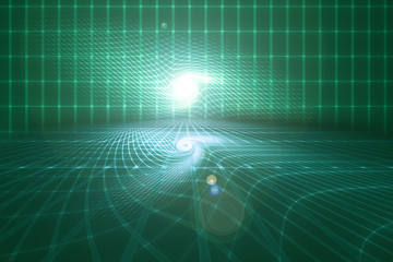 spirals and swirls in the electromagnetic field, electron matrix in perspective, abstract illustration