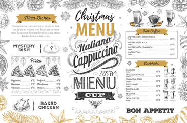 Naklejka premium Hand drawing Christmas holiday menu design. Restaurant menu
