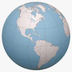 Jamaica on the globe. Earth hemisphere centered at the location of Jamaica. Jamaica map.