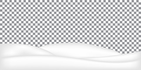 Realistic snowdrift isolated on transparent background. Snowy landscape. Vector illustration with snow hills.