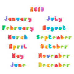 Vector Calendar 2019 Months Flat Geometric Style