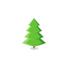 Silhouette design green spruce on white background. Christmas tree sign. Symbol of winter, decoration and Christmas holiday season. Isolated graphic element. Flat vector image. Vector illustration.