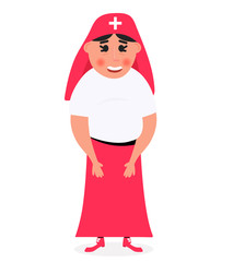 Nun cartoon character. Vector illustration on white background.