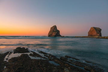 The famous twin rocks at Hendaia's coast at the Basque Country.