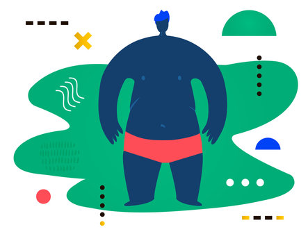 Fat man standing and watching forward. Creative vector illustration made in abstract composition