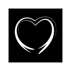 Heart white on black square sign. Symbol linked, join, love, passion and wedding. Monochrome template for t shirt, apparel, card, poster, valentine day, etc. Design element. Vector illustration.