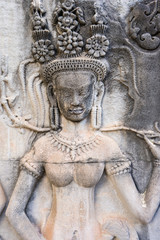 Fototapeta na wymiar Absara female spirit stone carving in Angkor Wat