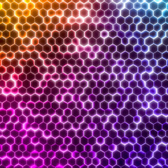 Abstract wave form glow light color hexagonal background. Grunge Polygonal Hex geometry surface . Futuristic colorful technology texture concept. 3d Rendering.
