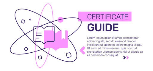 Vector creative template composition with certificate guide abstract illustration with header, text on white background.