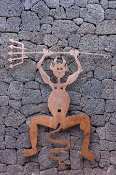 The lucky devil symbol of Timanfaya National Park. Lanzarote. Canary Islands. Spain