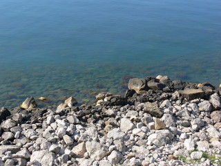 rocky beach of the calm sea