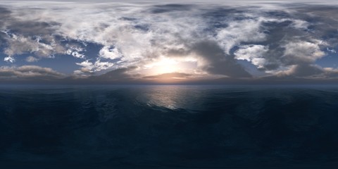 Seascape beautiful panorama, HDRI, environment map , Round panorama, spherical panorama, equidistant projection
