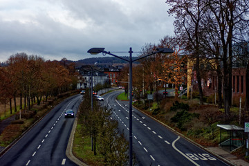 lonely highway in the autumn morning