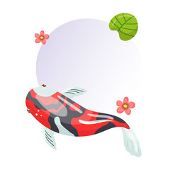 Features of Shova Carp Koi, traditional sacred Japanese fish, element for creating your own infographic design with handwritten text, vector Illustration