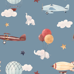 Watercolor aircraft baby pattern