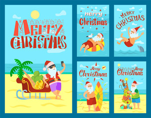 Fototapeta premium Merry Christmas Santa Claus, Sleigh Full of Fruits