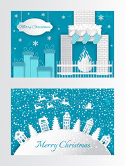 New Year Paper Cut Greeting Card Houses Xmas Trees