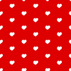 Seamless pattern for Valentine's Day. Cute hand drawn hearts on red background