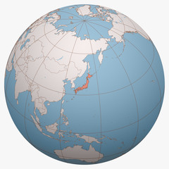 Japan on the globe. Earth hemisphere centered at the location of Japan. Japan map. - 238763506