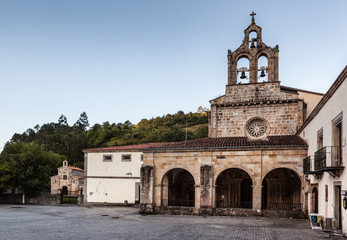 Fototapeta na wymiar Monastery of Saint Mary and church of St Salvador de Valdediós, a Roman Catholic Asturian pre-Romanesque Asturian architecture. Asturias, Spain