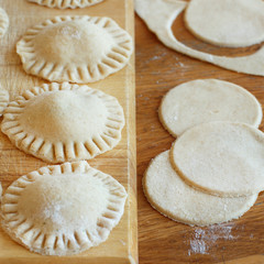 Making ravioli with ricotta cheese and spinach