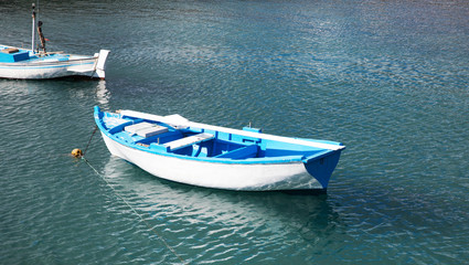 Traditional blue and white colour fishing boat