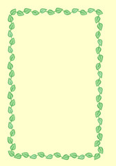 Frame from watercolor hand drawn green leaves. Isolated on yellow background. Background can be changed