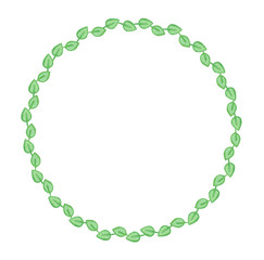 Wreath from watercolor hand drawn green leaves. Isolated on white background. Background can be changed