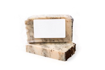 Handmade artisan coconut soap bars on white background