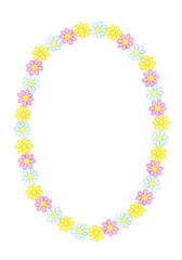 Oval wreath from watercolor hand drawn white, pink and yellow wildflowers. Isolated on white background. Background can be changed