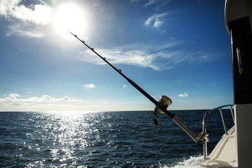 fishing rod over blue sea