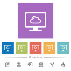Cloud computing flat white icons in square backgrounds
