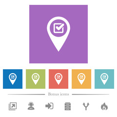 Checkpoint GPS map location flat white icons in square backgrounds