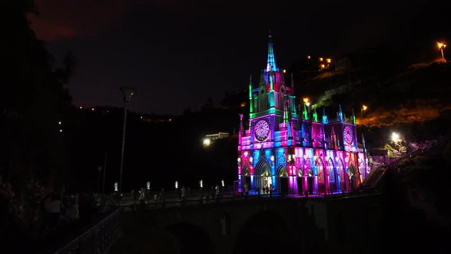 Las Lajas Sanctuary at night, Narino Departmant, Colombia