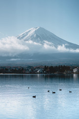 close up mount fuji from lake kawaguchi side, Mt Fuji view from the lake