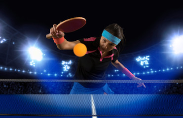 Portrait woman playing ping pong