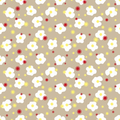Floral abstract trendy seamless pattern. Fabric design with flat simple summer flowers. Childlike cute hand drawn backdrop illustration. Vector quirky texture graphic pattern decorative background