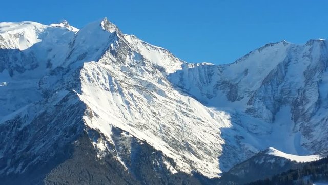 Panning footage of Mont Blanc during the winter.