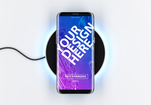 Smartphone on Charging Device Mockup