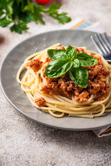 Pasta Bolognese. Spaghetti with meat sauce 