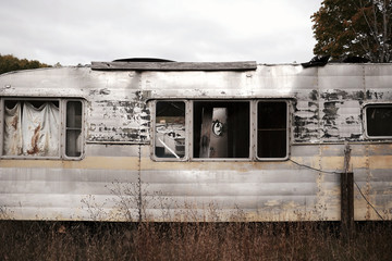 Abandoned trailer park in North Michigan USA in autumn - obrazy, fototapety, plakaty