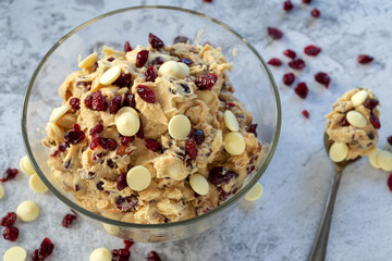 raw soft baked cranberry white chocolate cookies dough