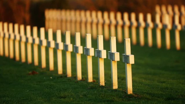 Ypres, Belgium : world war one french military cemetery at sunset