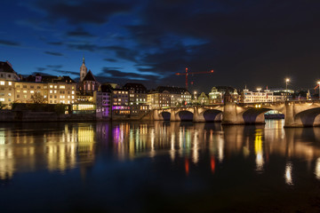 Fototapeta na wymiar Middle bridge over the river Rhine in Basel, Switzerland